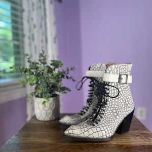 John fluevog cubist cupcake swordfish ankle boots sz 6